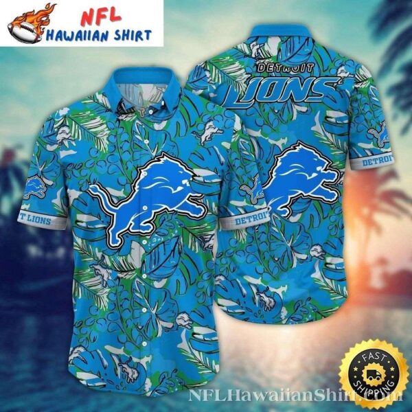 Electric Blue Leafy Detroit Lions Hawaiian Mens 1