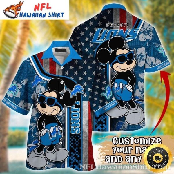 Mickey Mouse American Flag Customized Detroit Lions Tropical Hawaiian 1