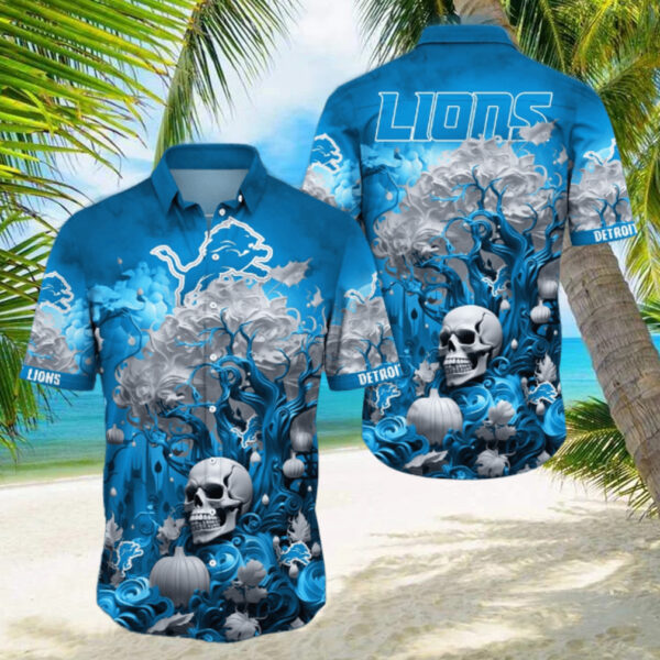 NFL Detroit Lions Halloween Skull Pumpkin Hawaiian 1