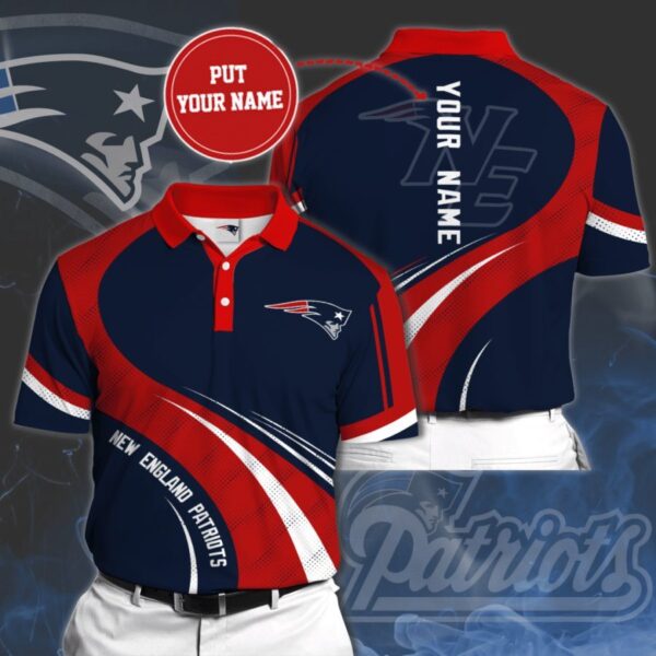 NFL New England Patriots Custom Name Red Blue Polo 1