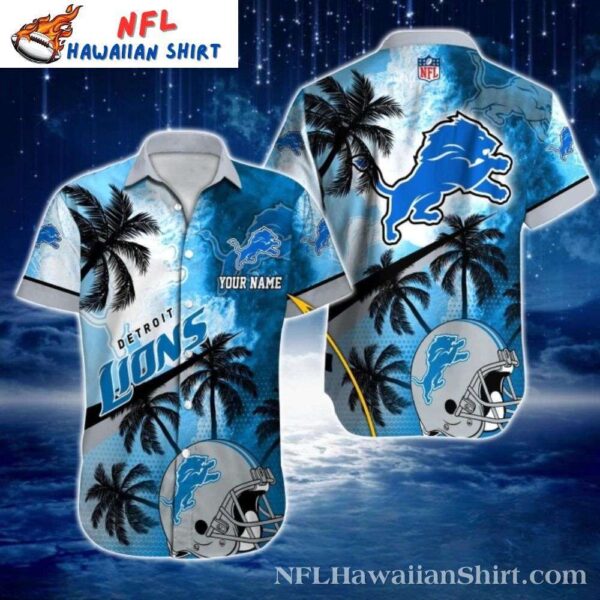 Palm Silhouette And Helmet Detroit Lions Custom Name Hawaiian 1