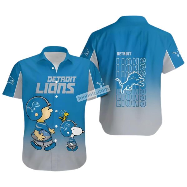 Peanuts Snoopy And Charlie Brown Detroit Lions Hawaiian Blue 1