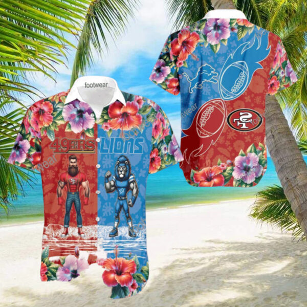 San Francisco 49ers VS NFL Detroit Lions Mascot Souvenir New Aloha Hawaiian 1