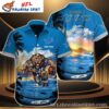 Sunset Detroit Lions Silhouette Palm Hawaiian Shirt 1