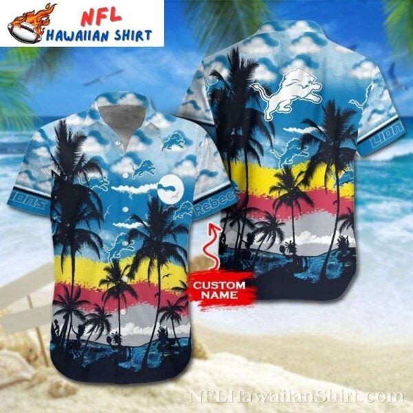 Tropical Sunset Detroit Lions Silhouette Hawaiian Shirt 1