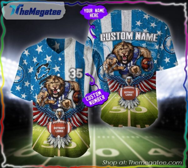 custom detroit lions bald eagle american flag baseball jersey