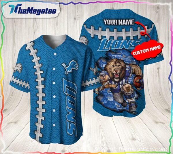 custom detroit lions mascot all over printed baseball jersey style shirt