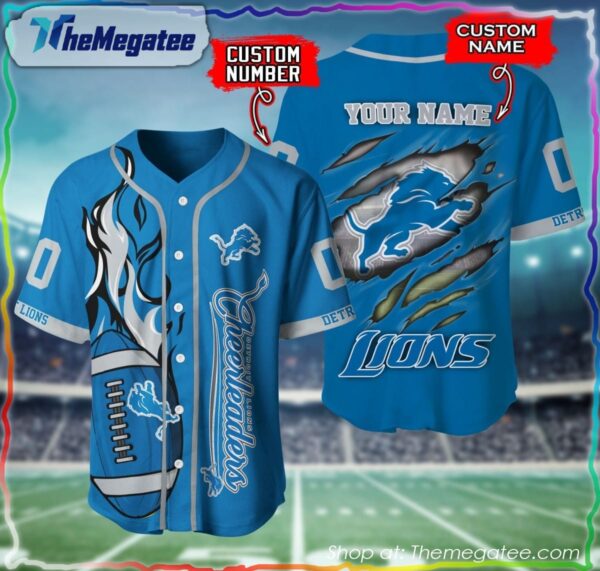 detroit lions scartch design all over printed baseball jersey style shirt