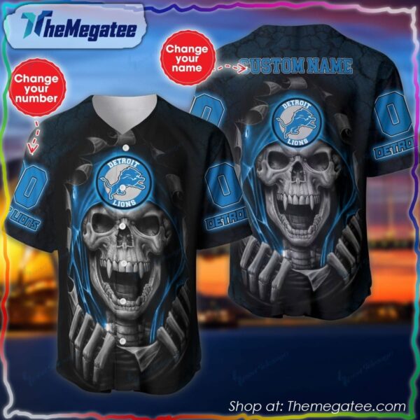 detroit lions skull design baseball jersey