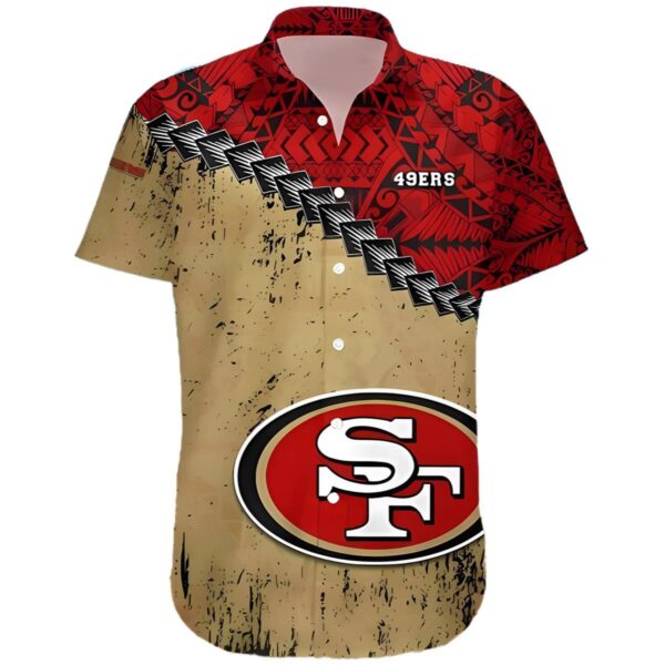 San Francisco 49ers Hawaiian Shirt Grunge Polynesian Tattoo 1