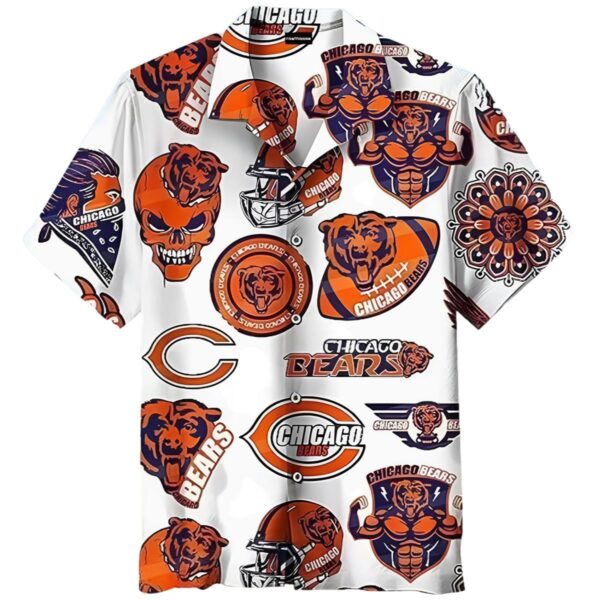 Skull Pattern Chicago Bears Hawaiian Shirt Logo 1