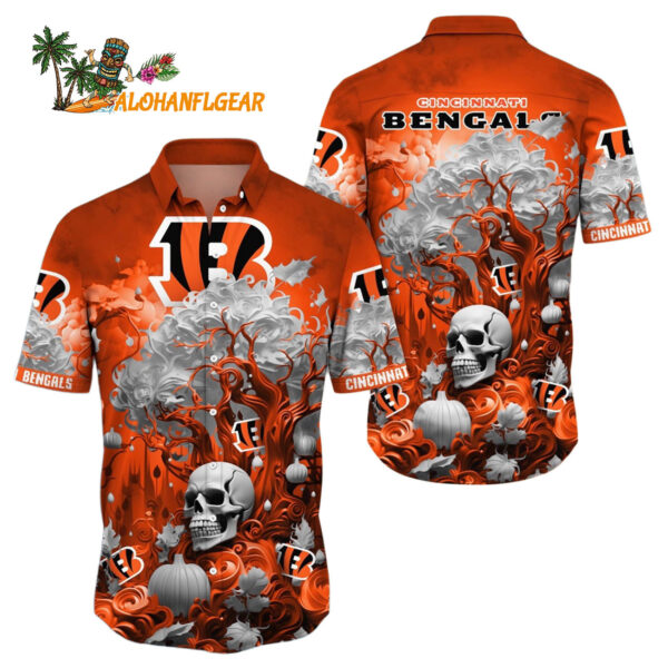Cincinnati Bengals Halloween Skull Pumpkin Hawaiian 1