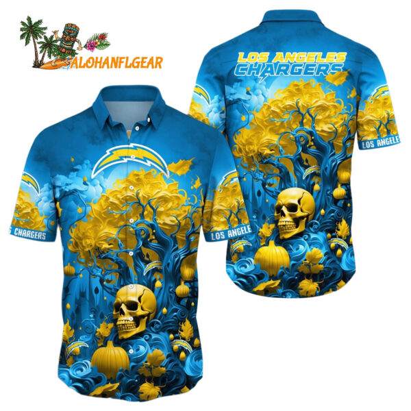Los Angeles Chargers Halloween Skull Pumpkin Hawaiian Los Angeles Chargers Aloha 1