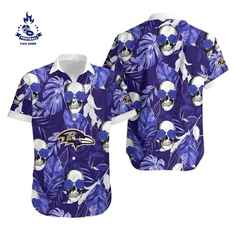 Baltimore Ravens Coconut Leaves And Skulls Hawaii Shirt Summer Collection, NFL Hawaiian Shirt