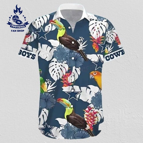 dallas cowboys hawaiian shirt parrot tropical leaf pattern all over print yzaiz