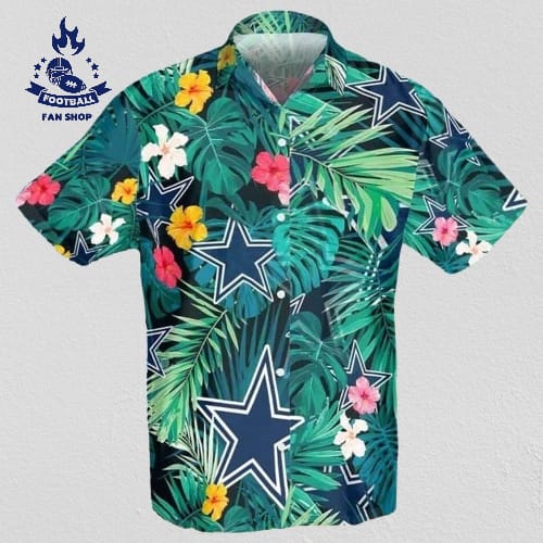 dallas cowboys hawaiian shirt tropical palm leaves gift for football players nmesn