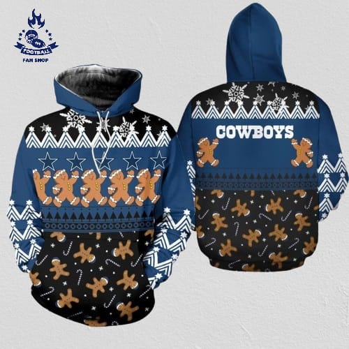 Dallas Cowboys Christmas Gingerbread Man Football NFL All Over Print Hoodie Shirt