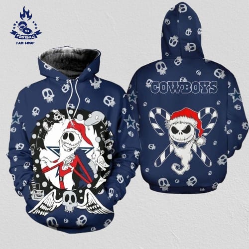 Dallas Cowboys Christmas Jack Skellington NFL All Over Print Hoodie Shirt