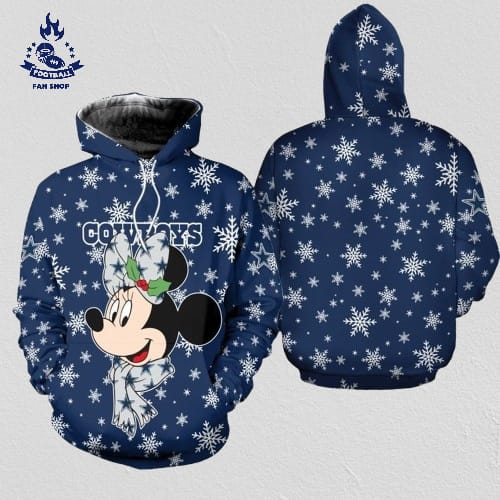 Dallas Cowboys Christmas Minnie Mouse Snowflakes Football NFL All Over print Christmas Hoodie