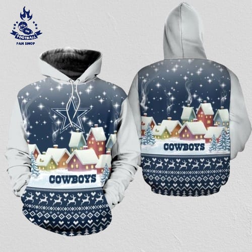 Dallas Cowboys Christmas Pattern House Football NFL All Over print Christmas Hoodie