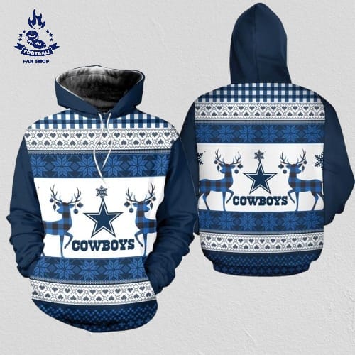 Dallas Cowboys Christmas Pattern Reindeer Football NFL All Over print Christmas Hoodie