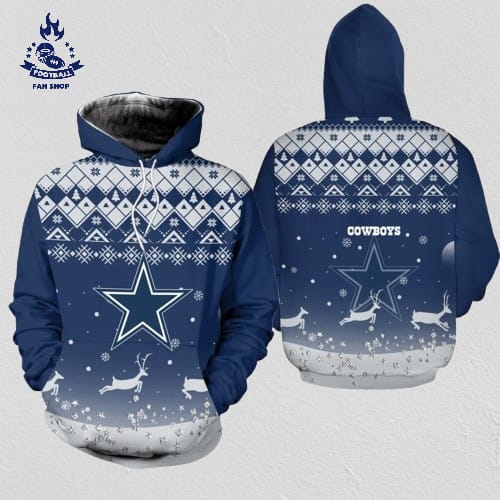 Dallas Cowboys Christmas Pattern Reindeer Football NFL All Over Print Hoodie Shirt