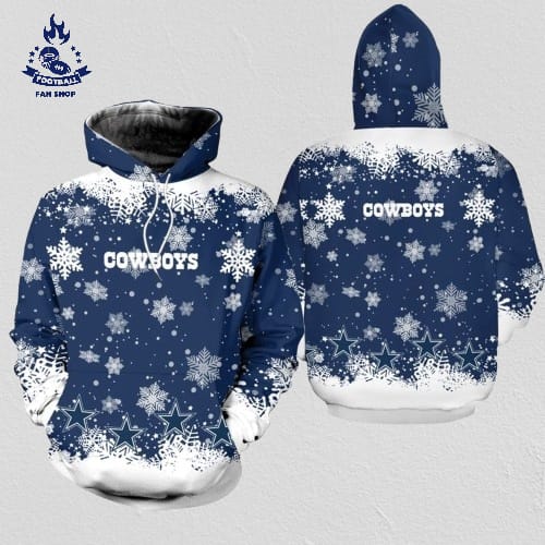 Dallas Cowboys Christmas Pattern Snowflakes Football NFL All Over print Christmas Hoodie