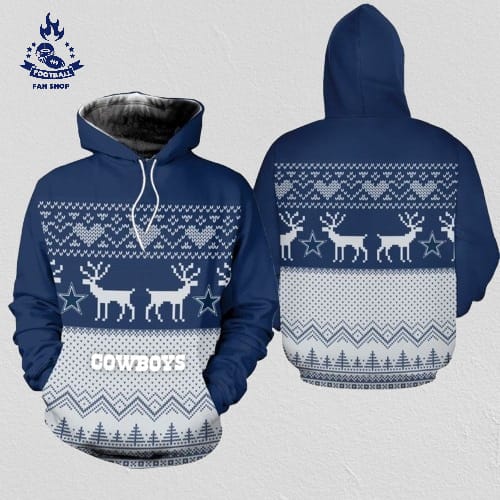 Dallas Cowboys Christmas Pattern Snowflakes Football NFL All Over print Christmas Hoodie