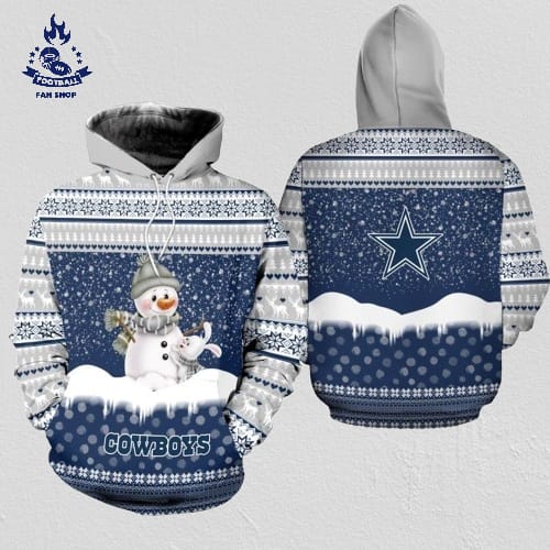 Dallas Cowboys Christmas Pattern Snowman Football NFL All Over Print Hoodie Shirt