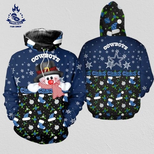 Dallas Cowboys Christmas Snowman Football NFL All Over Print Hoodie Shirt